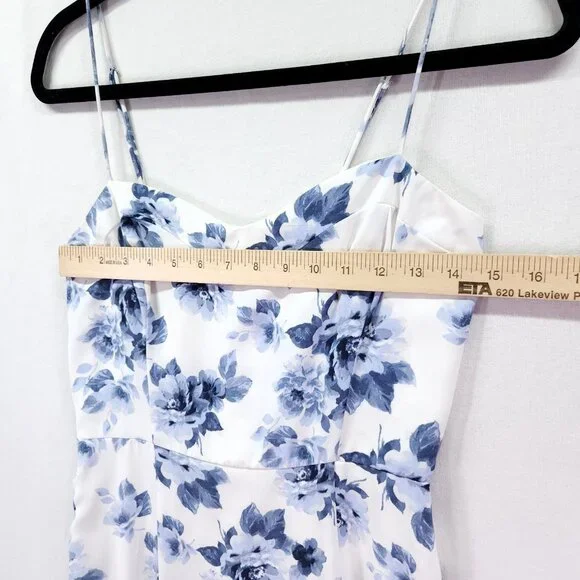 Abercrombie & Fitch Dress Size Small Blue Floral Corset Seamed Midi Slit - Picture 5 of 14